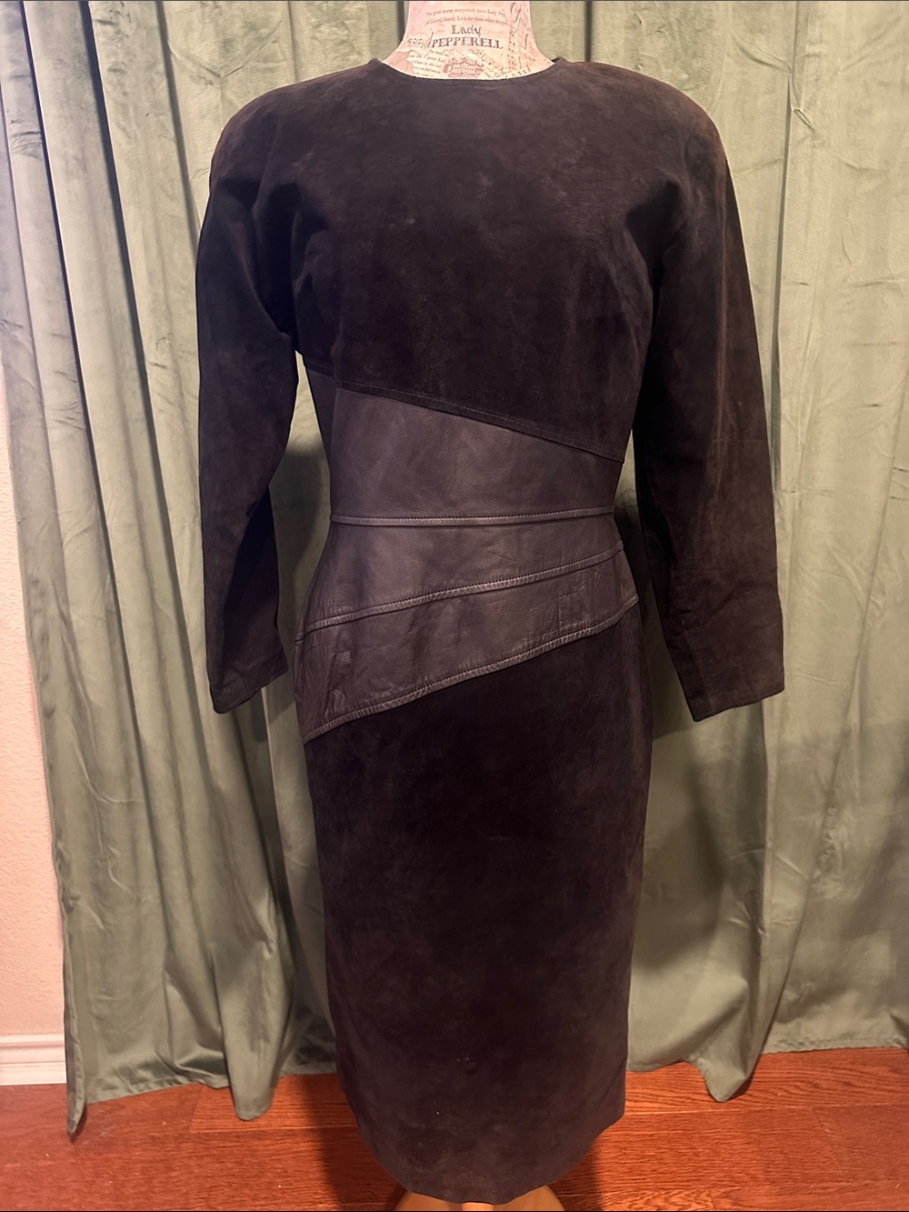 Vintage 1980’s NWT Pia Rucci Black Genuine Leather & Suede dress